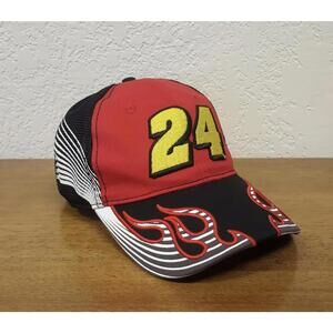 Vintage Jeff Gordon 24 90s Y2K Black Red Flames Bill Cap Hat Racing fashion